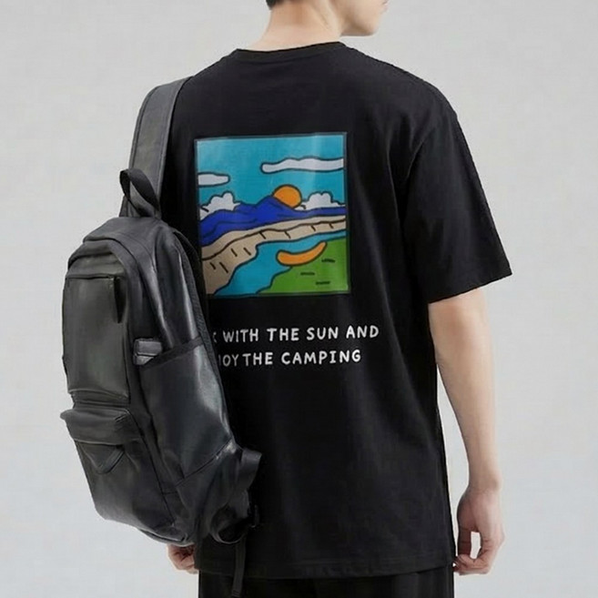 오버핏 반팔 5부 M-5XL 썬캠핑 남녀공용 빅사이즈 반팔 티셔츠