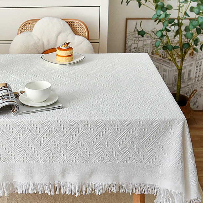 스토리원 코튼 패브릭 사각 테이블보 식탁보 U-SSAC29, M, 엑스화이트