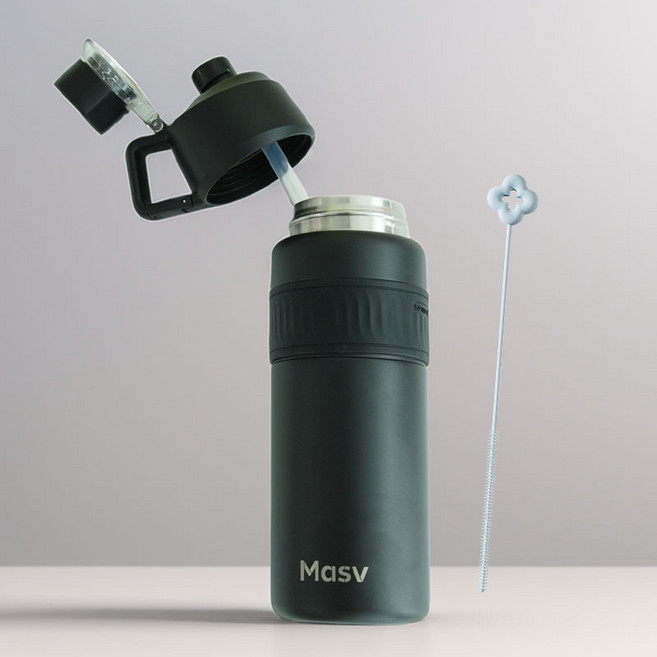 마시뷰 스포츠 대용량 보온보냉 스테인리스316 빨대 텀블러 800 ml 1000 ml, 1개, 800ml, 블랙+빨대세척솔