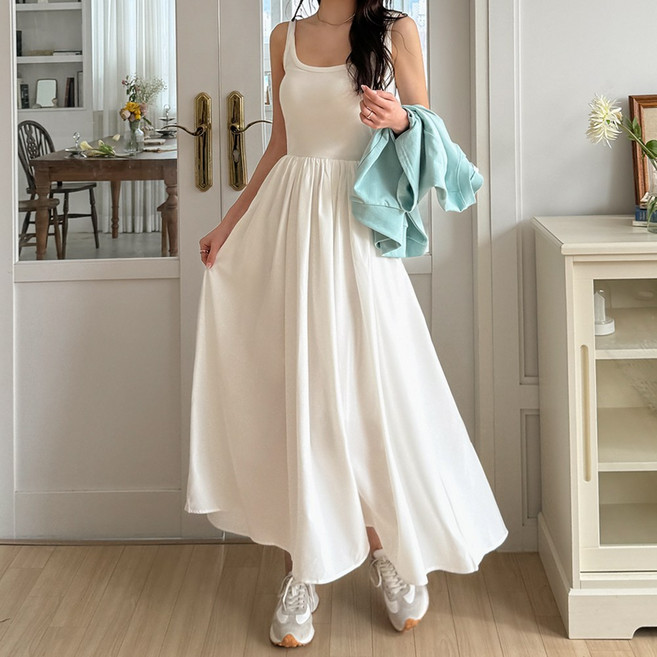 데일리앤 로지 민소매 레이어드 끈 나시 롱원피스 이너 플레어 원피스 봄 여름 가을
