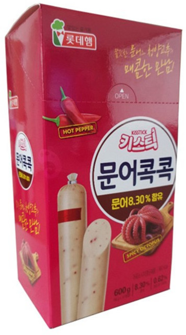 롯데햄 키스틱 매콤문어 간식 소시지, 600g, 4개