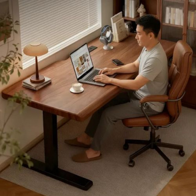 케어픽 업무용 안정형 모션데스크 컴퓨터 책상 사무용 사무실 높이조절 스탠딩 원목 높낮이조절, 싱글모터, 바퀴형