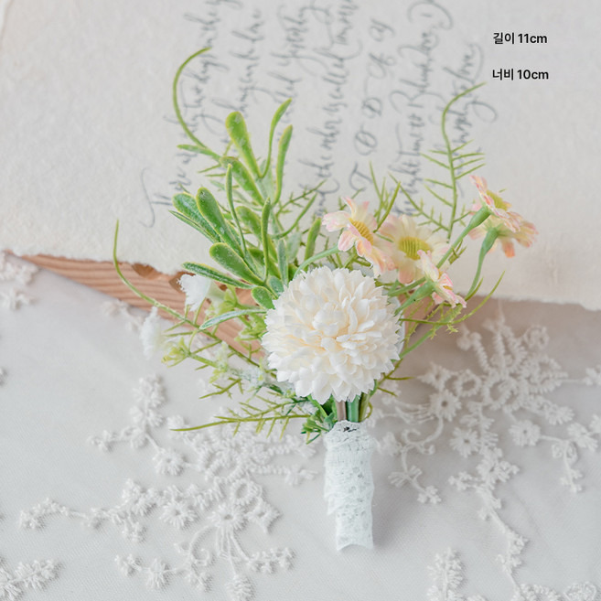 수작 센계 들러리 웨딩 브로치 손목꽃 야외 파티 드레스랑 식전 플라워 모조화, 흰 민들레 코사지, 1개