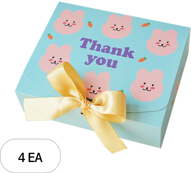 도나앤데코 직사각 선물 포장 상자 중 5p + 리본 5p, 래빗 블루., 4세트