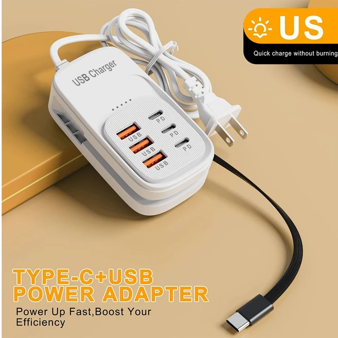 호환 고속 USB 충전기 6 in 1 멀티탭 데스크탑 충전 스테이션 고속 충전 코드 EU/UK/US 플매트 카펫 러그 U, 06 3PD3USB US White