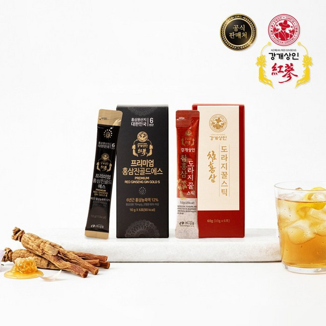 강개상인 홍삼진골드에스 6포 도라지꿀 6포(총 12포) 먹기 편한 스틱형