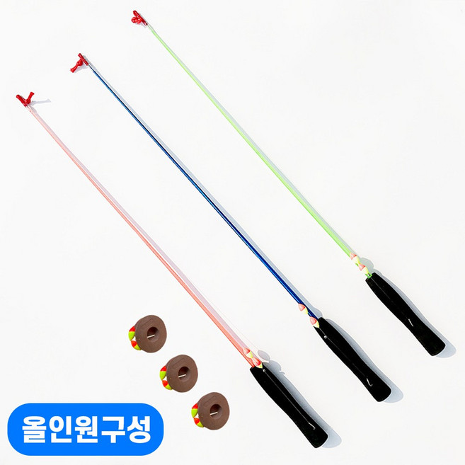 8위 - 앙플러스 구멍치기 초릿대 돌틈 빙어 미니 낚시대, 3개입, 레드+블루+그린