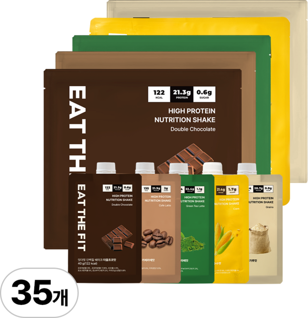 잇더핏 단백질 쉐이크 5주플랜 (더블초코맛 1주+카페라떼맛 1주+녹차라떼맛 1주+옥수수맛 1주+미숫가루맛 1주), 280g, 5개