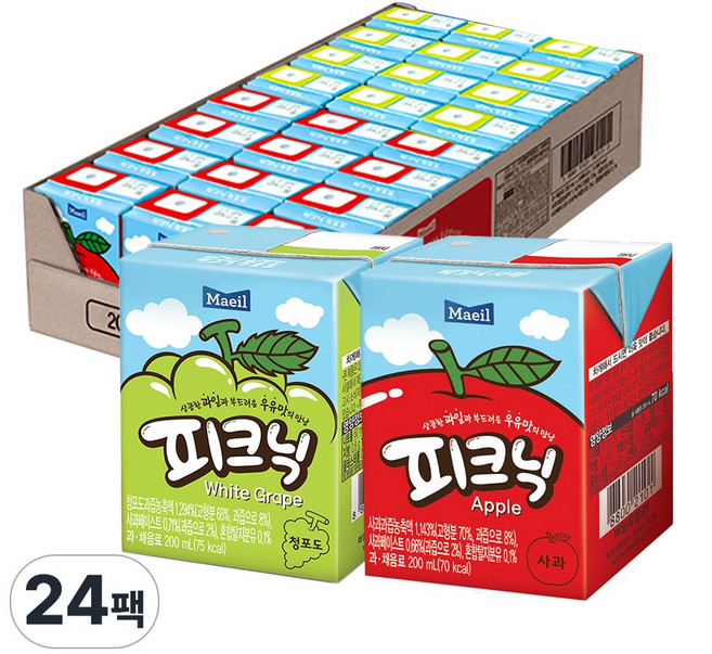 피크닉 과채음료 사과12팩+청포도12팩, 200ml, 1세트