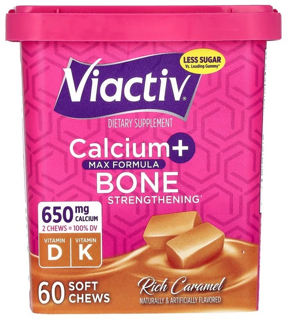 바이액티브 Viactiv 칼슘 + 뼈 강화 맥스 포뮬라 리치 캐러멜 맛 소프트츄 60개122630원산지:기타, 1, 60 - 쿠팡