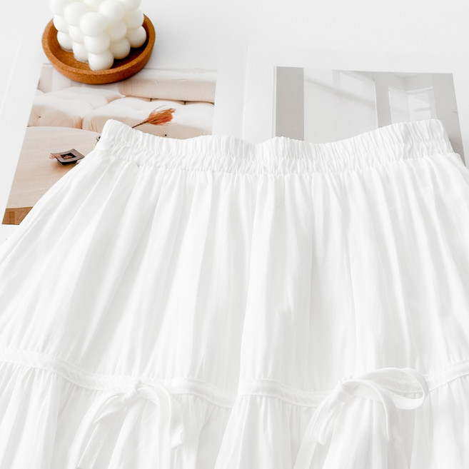 高腰顯瘦蛋糕長裙 垂墜綁帶鬆緊蛋糕裙 日系長裙 設計感長裙