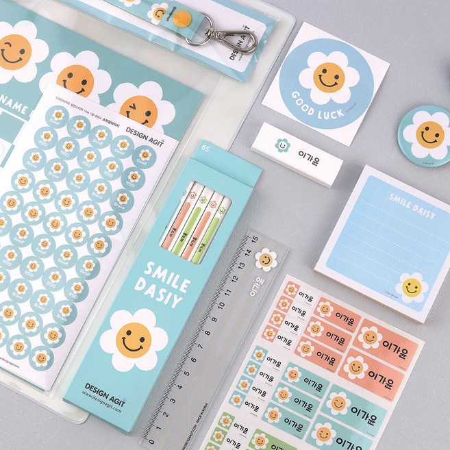 디자인아지트 주문제작 문구세트 스마일데이지 선물, 문구세트 스마일데이지 B세트, 한글24