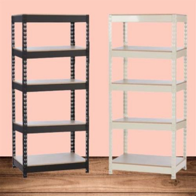 5단 다용도 앵글 선반 가로 900 깊이 600 높이 1900 철제 무볼트 경량랙, 피피랙_5단_900x600x1900_화이트