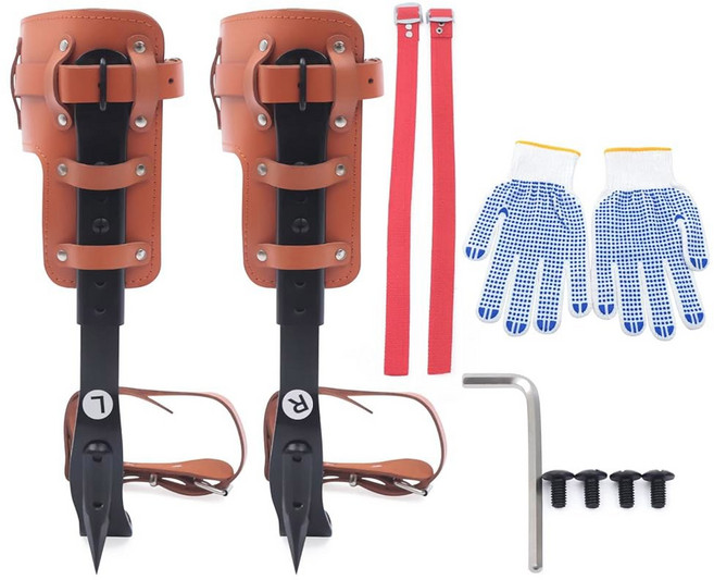 NBoubleFine 트리 클라이밍 스파이크 세트 조절 가능한 벨트가 있는 장비 스틸 폴 스퍼스 나무 벌목 과일 따기 물건 걸기 도구