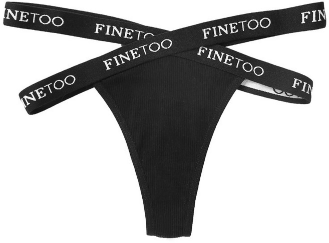 FINETOO 女 性感低腰丁字褲 英文內褲 歐美T褲, 字母交叉款-黑色