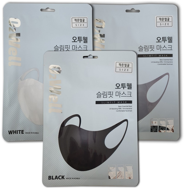 오투웰 슬림핏마스크 연예인 패션마스크 작은얼굴용, 블랙, 1개, 1개입