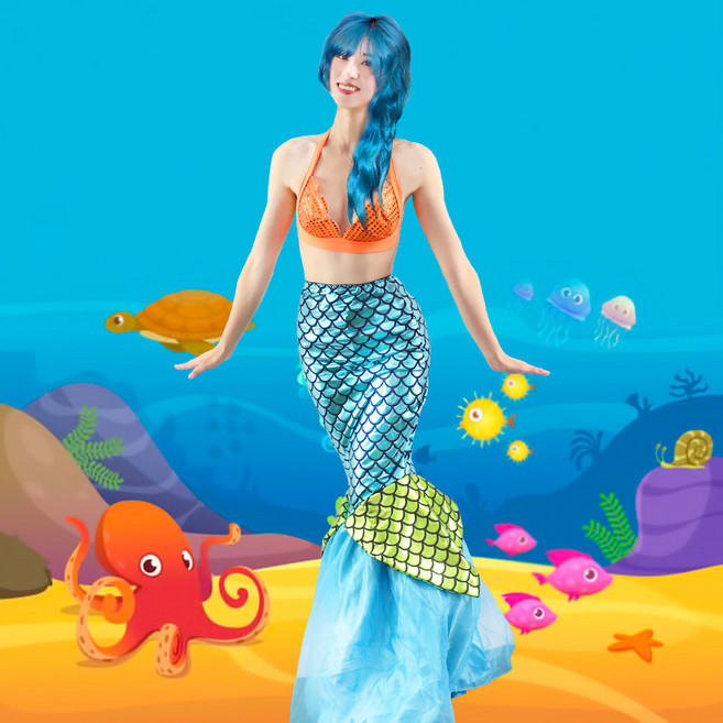 23 할로윈 성인 코스튬 의상, 35_[9D] 인어공주 코스튬 롱드레스 풀세트(여성용), 1개