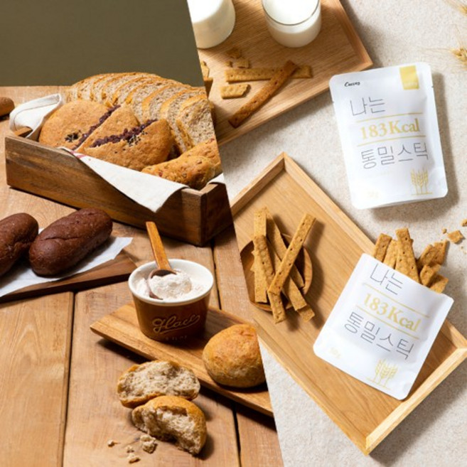[통밀패키지#1] 통밀빵5종 (식빵/모닝빵/단팥빵/카카오닙스/견과스틱) 발아통밀 / 100%수제빵 / 건강간식, 1개