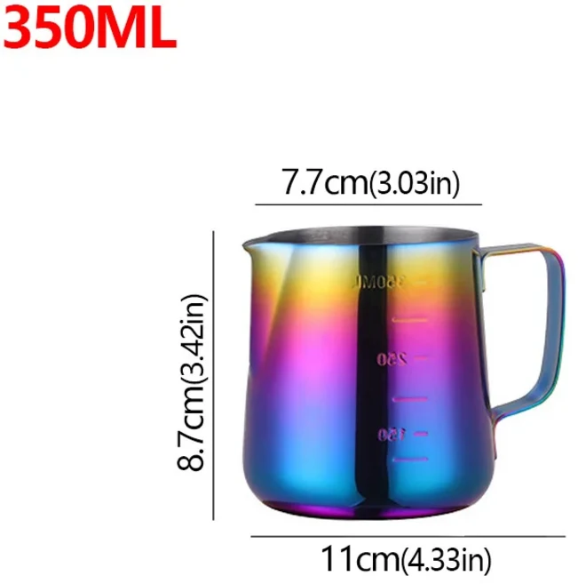 350/550ml 에스프레소 커피 당겨 꽃 우유 머그컵 스테인레스 스틸 당겨 꽃 컵 우유 공예 라떼 아트 주전자, 06 350ml colorful