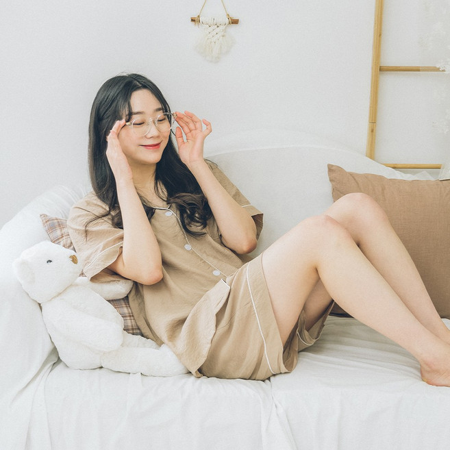 씨엘스토리 여성 인견 심플 솔리드 카라 잠옷 상하세트 4종