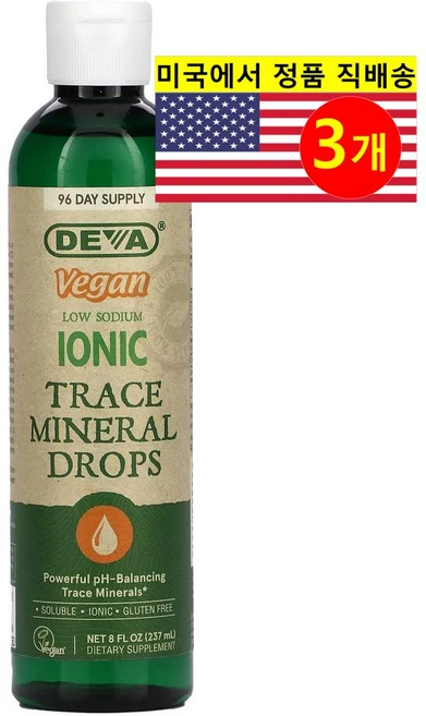 Deva 저염 이온 미량 미네랄 드롭 Low Sodium Ionic Trace Mineral Drops, 3개, 237ml - 쿠팡