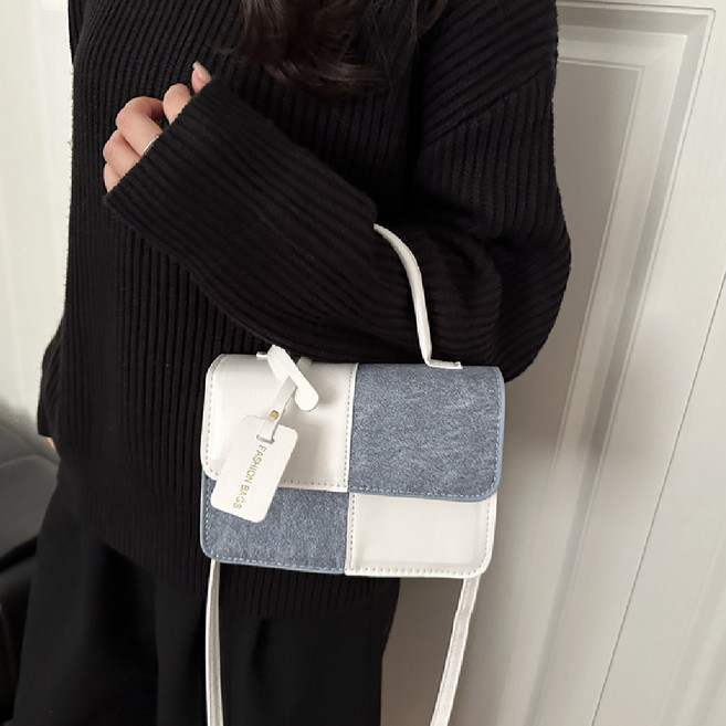 마리하우스 데님 체크 미니 크로스 숄더 사각백