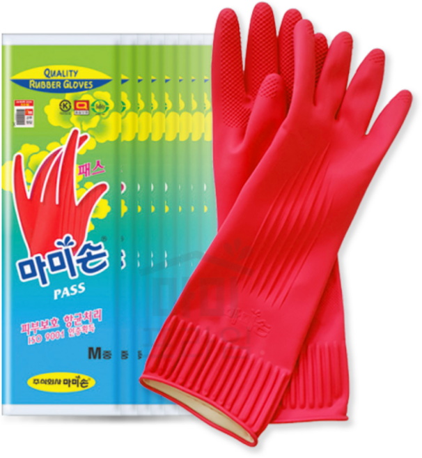 마미손 고무장갑 중 (M) 패스 레드 x 10개, 중(M)