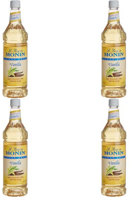 Monin 무설탕 바닐라 향 시럽 1L 4개입 플라스틱 병 4L, 4세트