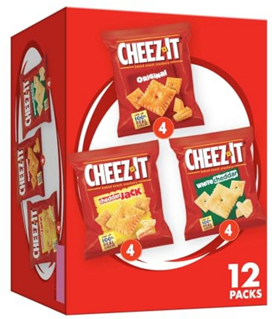 치즈잇 치즈 크래커 베이크드 스낵 크래커 점심 스낵 버 Cheez-It Cheese Crackers Baked Snack Crackers Lunch Snacks Vari, 343.03g, 12개