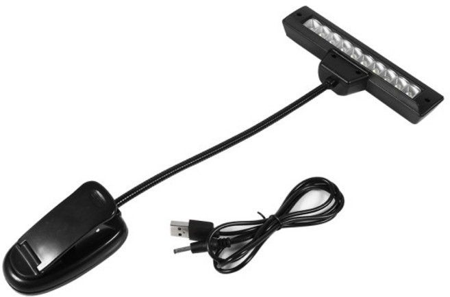 ZK20 휴대용 보면대 클램프 조명 10 LED 클립 침실 책상 독서 AC ~ 220V #