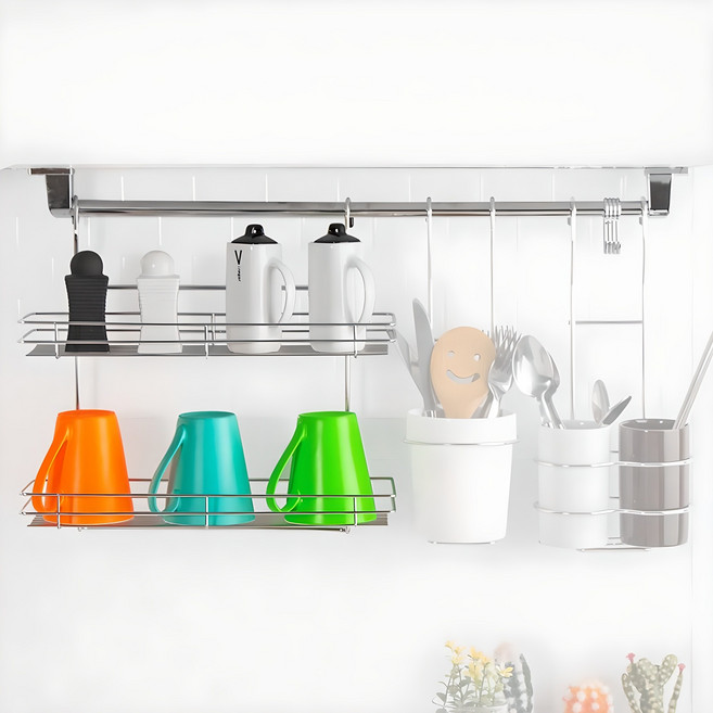 [다다리빙]걸이형 주방 선반 2단+행거봉 600 세트, 1세트