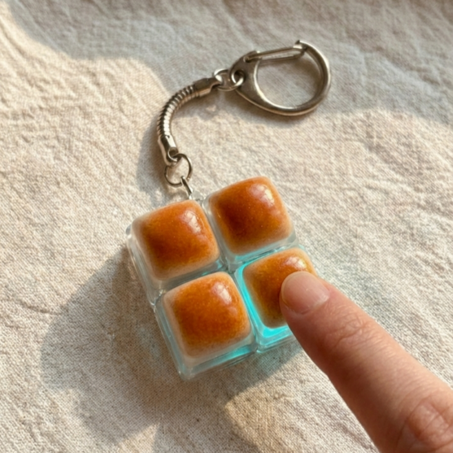 후니데일리 LED 모닝빵 키캡 키링 딸깍이 클리커 청축 키보드키링 열쇠고리, 1개, 4구 사각형