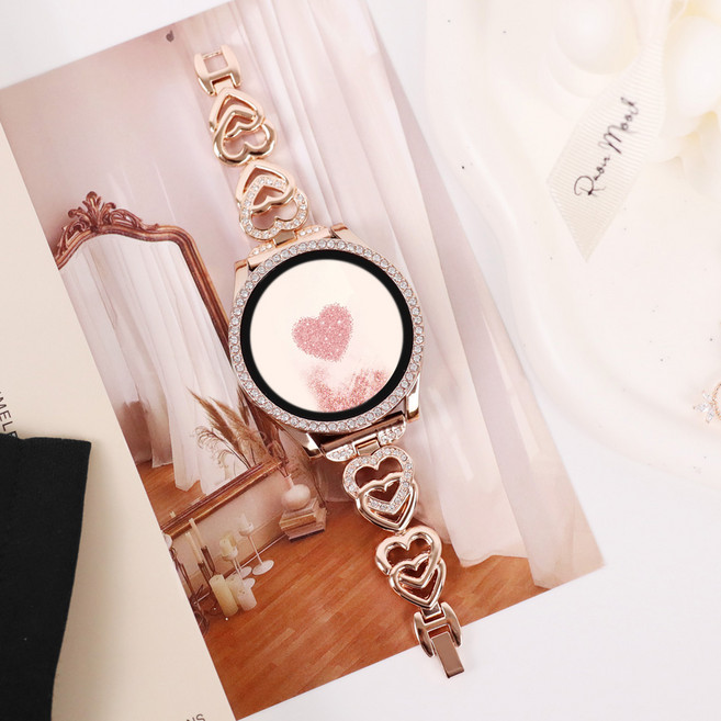 오르몽트 (큐빅세트) 갤럭시워치7 6 5 4 호환 큐빅 스트랩 (커버+스트랩) 메탈 갤럭시워치스트랩 시계줄 줄질, 세트24.하트 큐빅 [로즈골드세트], 1개