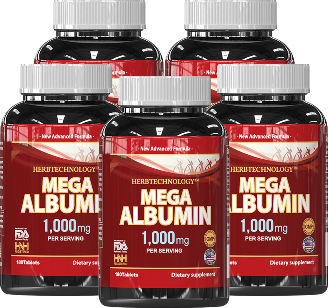 [HNHusa] 주성분 100% 순수 메가 알부민 1000mg 180정 5병세트 부모님 선물 남편 생일 미국 본사 직구, 5개