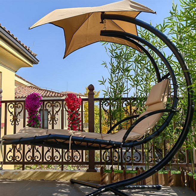 에버브리즈 캠핑 해먹의자 해먹스탠드 힐링캠핑 감성캠핑 가정용 차양있는 캠핑용 야외그네, 1개, 카키(이파리차양)