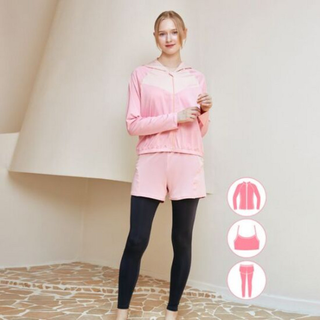 베이직 엘르 베이직엘르 여성인 집업 래쉬가드 워터레깅스 비치반바지 세트 BEL-X214P 3004943