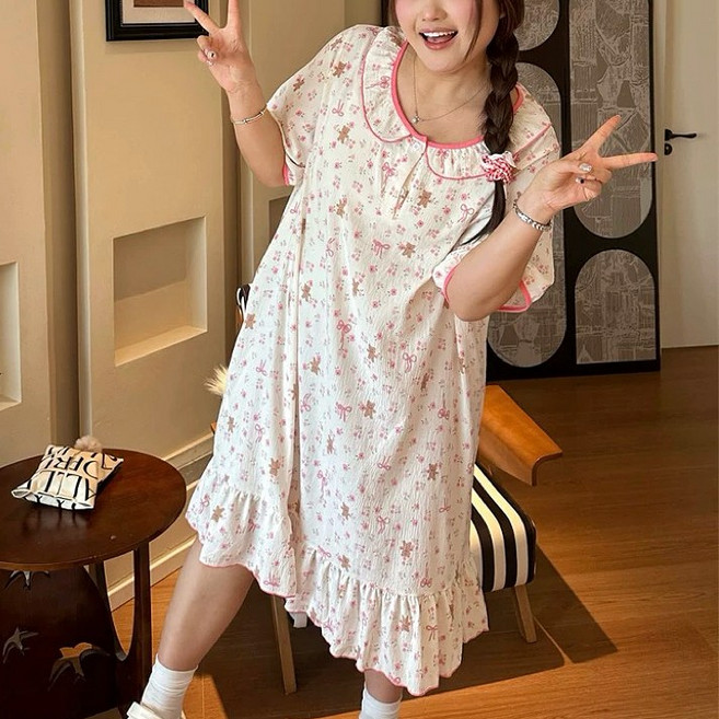 올해브 여성 빅사이즈 오버핏 원피스 잠옷 홈웨어 파자마