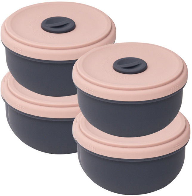 네오실리 라이스타임팩 국산 프리미엄 실리콘 냉동밥 원형 용기, 350ml  피치베이지, 4개