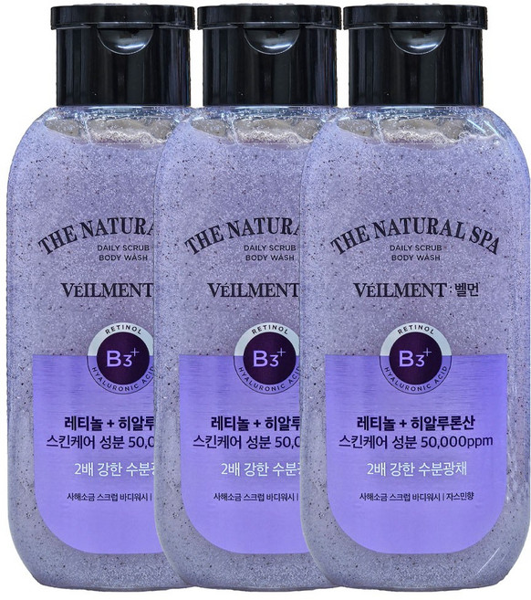 벨먼 내추럴 스파 수분광채 사해소금 스크럽 바디클렌저 자스민향, 200ml, 3개