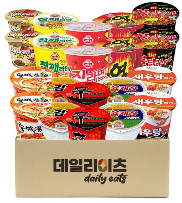 [데일리이츠] 소컵라면 10종 20개입 (육사발 2개+김치사발 2개+신라면 2개+새우탕 2개+안성탕면 2개+짜파범벅 2개+진매 2개+열라면 2개+참깨 2개+불닭 2개), 1개