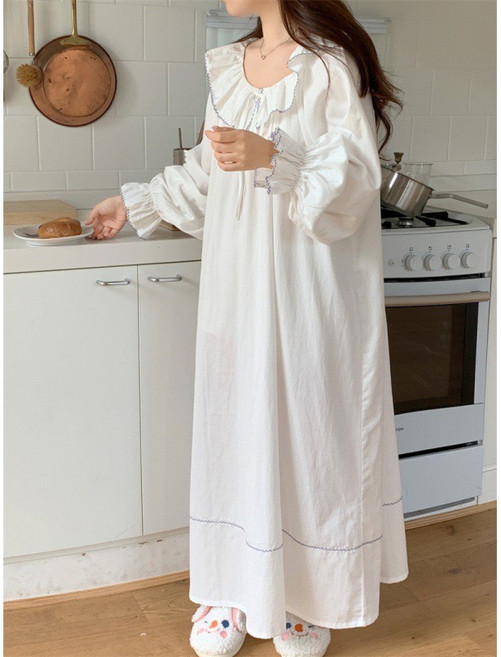 항리마니 HangniMani 가을 산상 여성잠옷 느슨한 긴팔 면사 라운드넥 스플라이스 사랑 홈웨어 긴잠옷