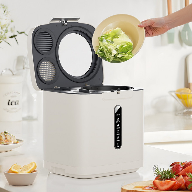 최신형 Homall 음식물처리기 FC-385B 튜명창 분쇄기 건조기 가정용 주방 쓰레기처리 오픈형 자동세척가능 4L, 아이보리