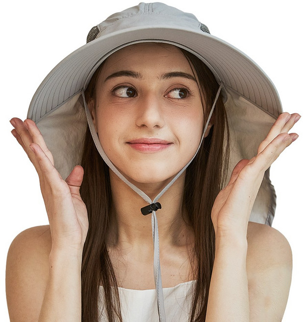 박스비 빅사이즈 대두 햇빛가리개 모자 물놀이 플랩캡 UPF 50, 라이트그레이