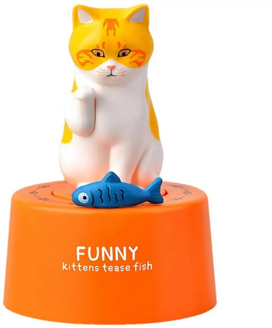 귀여운 고양이 기계식 머 냉장고 및 전자 레인지 주방 알림 공부 스포츠 휴대용 카운트 도구, 주황색, 1개