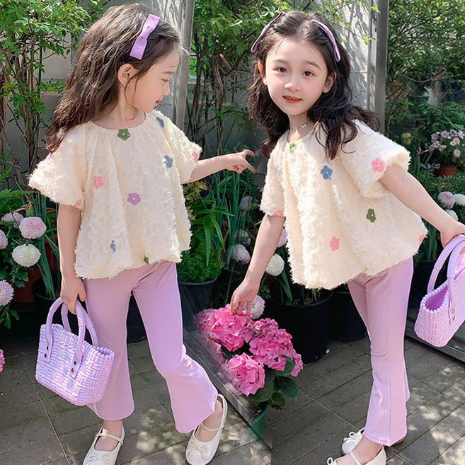 쁘띠앙쥬 여름 여아 플라워퍼플공주 2종세트(상의+하의)