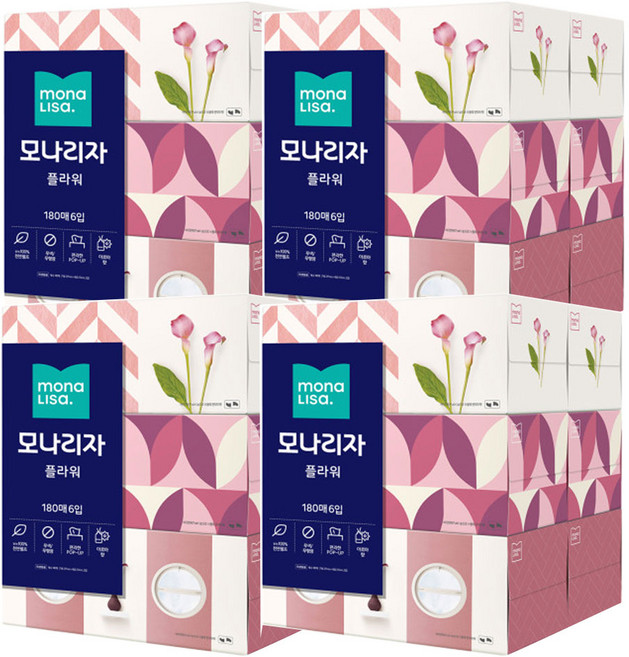 모나리자 플라워 미용 갑티슈 2겹, 180매, 24개