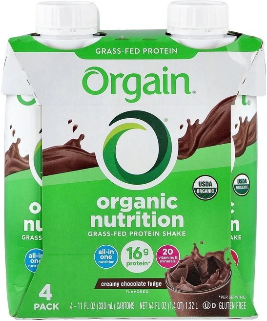 Orgain Organic Nutrition 목초 사육 단백질 셰이크 크리미 초콜릿 퍼지 4팩 각 330ml(11fl oz) Orgain (올게인), Orgain, Organic Nutrition, 목초, 330ml - 쿠팡