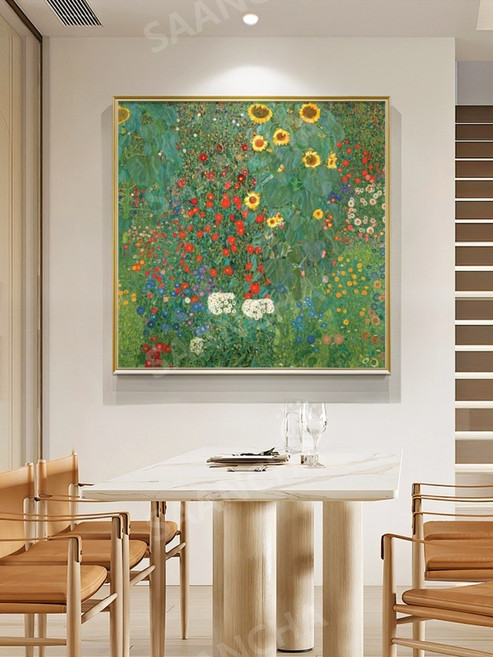 구스타프 클림트 모작 손으로 그린 해바라기 정원 Sunflower Garden 유화 모사화 Gustav Klimt 초대형 실제 진짜 수작업 핸드페인팅 그림 구스타브, 캔버스 액자, 60x60