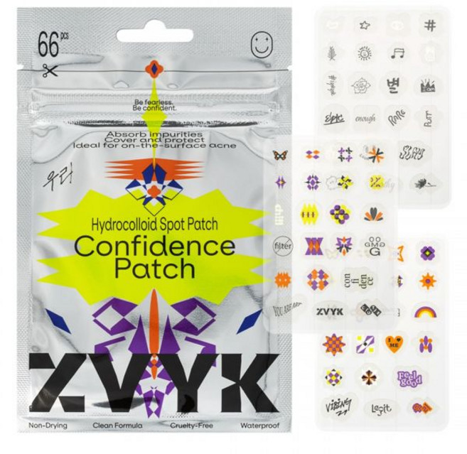 ZVYK 귀여운 얼굴용 여드름 패치 별 디자인이 타투 스타일 하이드로콜로이드 자신감 66개 비건 & 크루얼티 프리, 1개