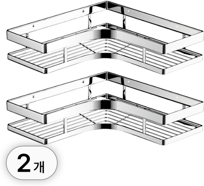 투데이리빙 1+1 무타공 올스텐 욕실 코너 선반 화장실 스텐 벽선반 벽걸이 정리대, R99974C(하이타입, 2개, 실버